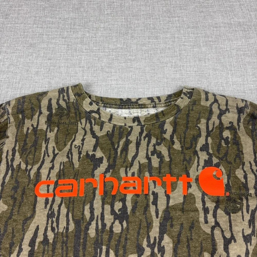 Carhartt Shirt Youth L 14-16 Green Camo Long Sleeve Logo Hunting Graphic Tee